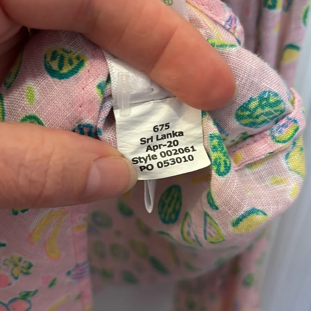 🍌 {XL} LILLY PULITZER Sea View Urchin Pink Lil Juicy Fruit 100% Linen Shirt - Picture 9 of 11